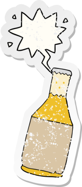 çizgi film bira şişesi konuşma baloncuğu bir insan tarafından çizilmiş sıkıntılı eski bir çıkartma