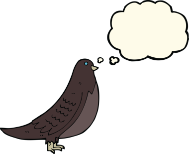 Bir insan tarafından çizilmiş düşünce baloncuklu çizgi film kuşu.