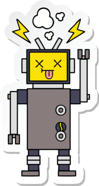 Bir insan tarafından çizilmiş şirin çizgi film robotunun çıkartması.