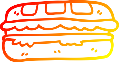 Bir insan tarafından çizilmiş lezzetli bir sandviçin sıcak çizgi çizimi.