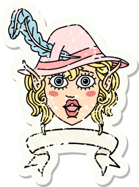 Retro Dövme Biçimi Elf karakter yüzü Bir insan tarafından çizilmiş pankartıyla