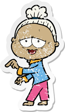 Bir insan tarafından çizilmiş mutlu, yaşlı bir kadının sıkıntılı çıkartması.