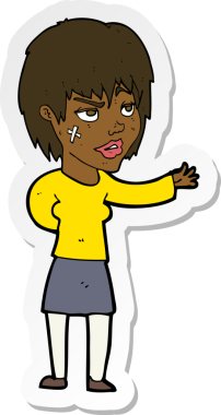 Bir insan tarafından çizilmiş yüzüne alçı yapıştırılmış bir karikatür kadının çıkartması.