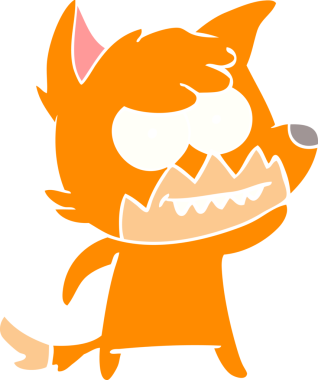 Bir insan tarafından çizilmiş düz renk çizgi film çizimi sırıtan tilki