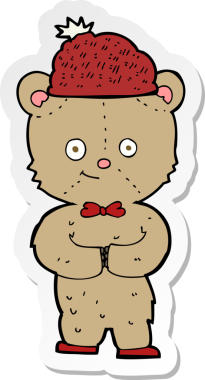 Bir insan tarafından çizilmiş şapkalı çizgi film ayısının çıkartması.