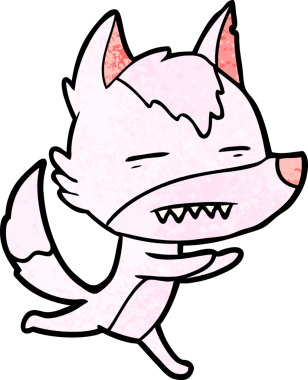 Bir insan tarafından çizilen dişleri gösteren bir kurt çizgi filmi.