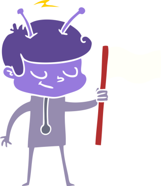 Bir insan tarafından çizilmiş beyaz bayraklı düz renkli çizgi film çizeri.