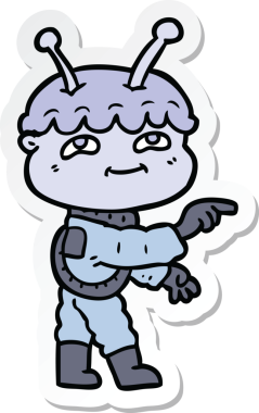 Bir insan tarafından çizilmiş dost canlısı bir uzay adamının çıkartması.