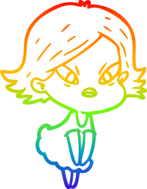 Çizgi film çizen gökkuşağı gradyanı bir insan tarafından çizilmiş stresli kadın.