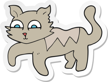 Bir insan tarafından çizilmiş çizgi film kedisinin çıkartması.