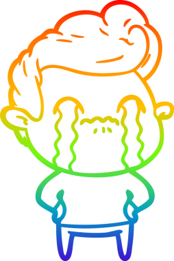 Gökkuşağı gradyan çizimi bir insan tarafından çizilmiş ağlayan bir karikatür adamı çiziyor.