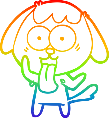 Gökkuşağı gradyan çizimi. Bir insan tarafından çizilmiş şirin bir köpek çizimi.