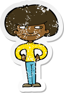 Bir insan tarafından çizilmiş kalçaları olan bir çizgi film karakterinin gerilimli çıkartması.