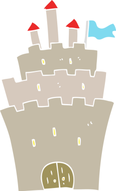 Bir insan tarafından çizilmiş bir kalenin düz renk çizimi