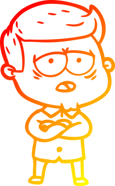 Bir insan tarafından çizilmiş, yorgun bir adamın çizgi çizimi.