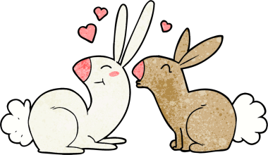Bir insan tarafından çizilmiş aşık çizgi film tavşanları.