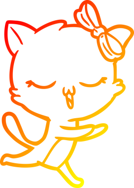 Bir insan tarafından kafasında yay olan çizgi film kedisinin sıcak çizgi çizimi