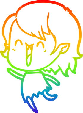 Gökkuşağı gradyanı çizimi. Bir insan tarafından çizilmiş mutlu vampir kız çizgi filmi.