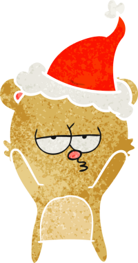 Sıkıcı ayı eli insan tarafından çizilmiş eski bir Noel Baba şapkası çizimi.