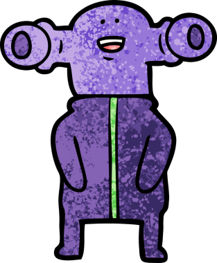 Bir insan tarafından çizilmiş dostane bir uzaylı çizgi filmi.