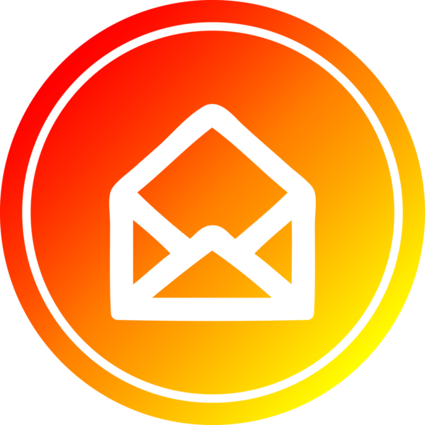 Bir insan tarafından çizilen sıcak gradyan bitiş ile zarf harfi dairesel simgesi