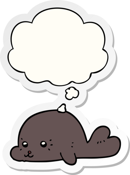 Düşünce baloncuklu bebek fok insan tarafından çizilmiş bir çıkartma.