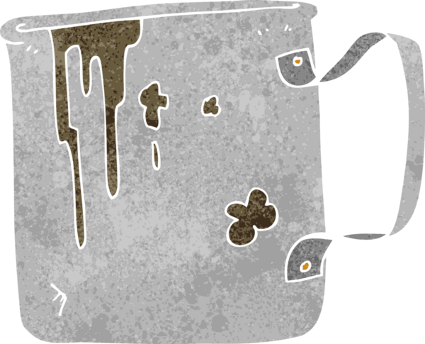 bir insan tarafından çizilmiş eski bir teneke bardak.