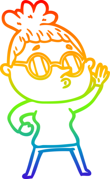 Gökkuşağı gradyan çizgi çizimi bir insan tarafından çizilmiş gözlük takan bir kadın.