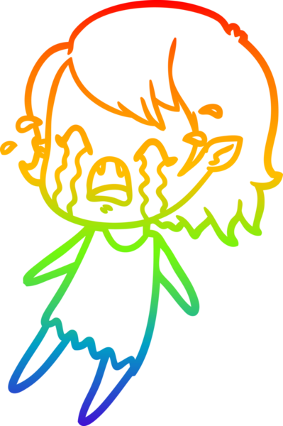 Gökkuşağı gradyan çizimi bir insan tarafından çizilmiş ağlayan vampir kız çizgi