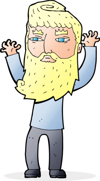 Çizgi film sakallı adam bir insan tarafından çekilen kolları sallıyor.