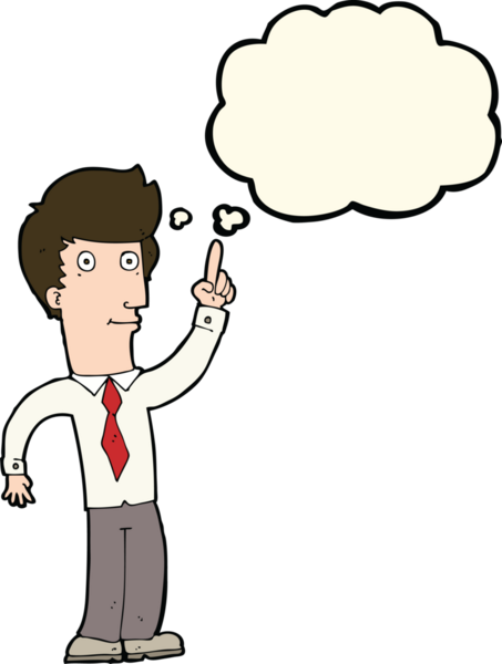 Bir insan tarafından çizilmiş düşünce baloncuğu fikri olan çizgi film dostu bir adam.