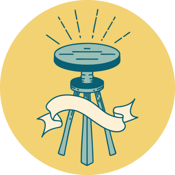 Bir insan tarafından çizilmiş dövme stili ahşap bir tabure.