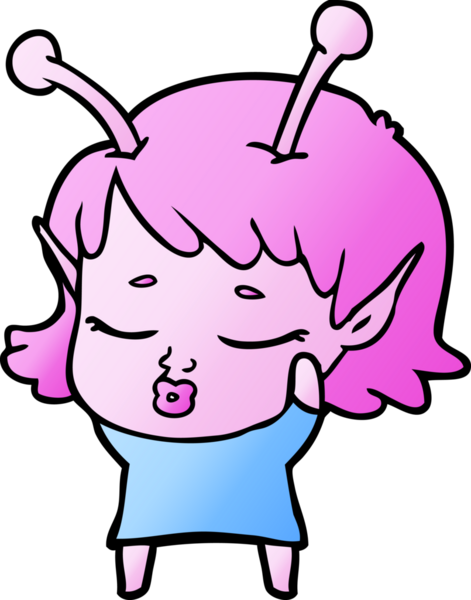 Bir insan tarafından çizilmiş sevimli uzaylı kız çizgi filmi.