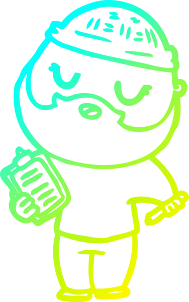 Bir insan tarafından çizilmiş sakallı bir çizgi film karakteri.