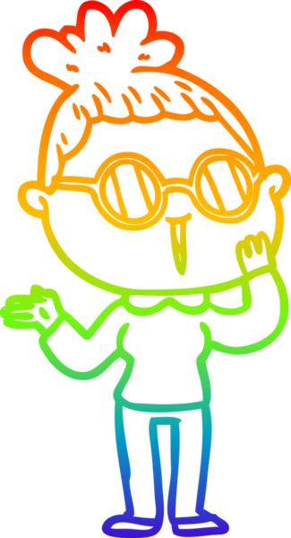 Gökkuşağı gradyan çizgi çizimi bir insan tarafından çizilmiş gözlük takan bir kadını şaşırttı