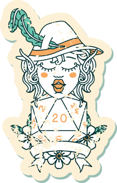 Retro Dövme Tarzı Elf Ozanı Bir insan tarafından çizilmiş doğal yirmi zar atışıyla