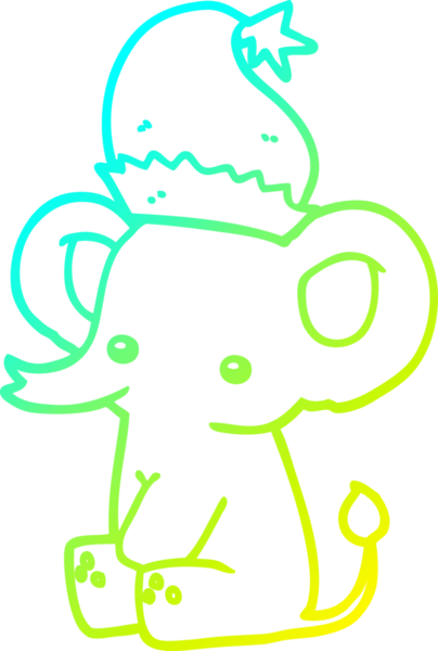 Bir insan tarafından çizilmiş şirin bir Noel filinin soğuk gradyan çizgisi.