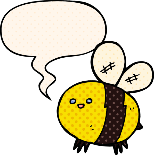 Bir insan tarafından çizilmiş çizgi roman tarzında konuşma balonu olan çizgi film arısı.