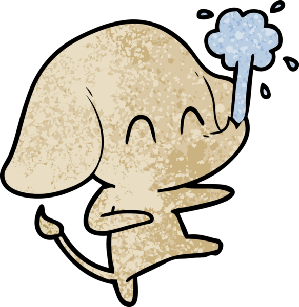 Bir insan tarafından çizilmiş su püskürten sevimli bir fil.