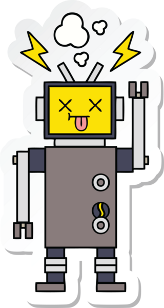 Bir insan tarafından çizilmiş şirin çizgi film robotunun çıkartması.