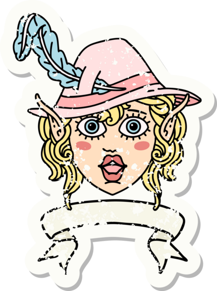 Retro Dövme Biçimi Elf karakter yüzü Bir insan tarafından çizilmiş pankartıyla