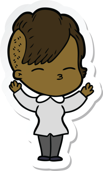 Bir insan tarafından çizilmiş, şaşı bir kızın çıkartması.