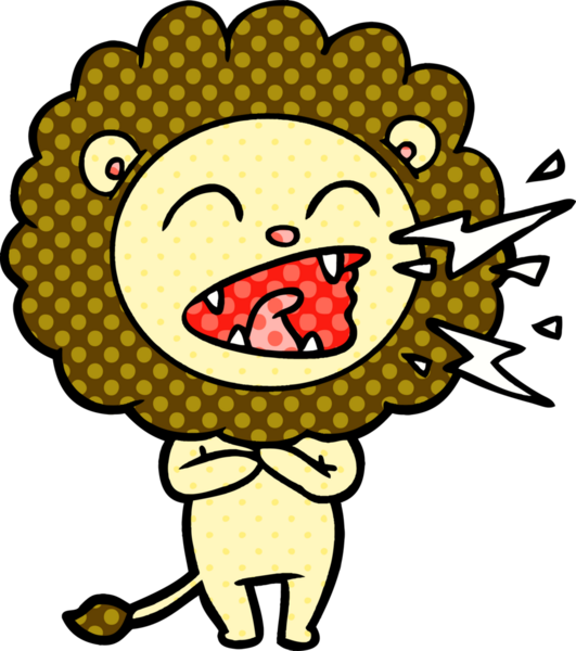 Bir insan tarafından çizilmiş kükreyen aslan çizgi filmi.