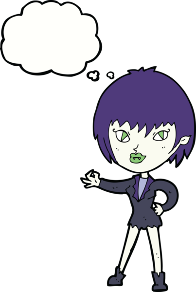 Bir insan tarafından çizilmiş düşünce balonlu vampir kız.