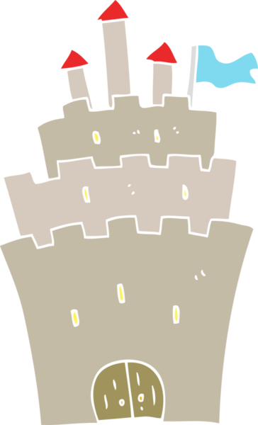 Bir insan tarafından çizilmiş bir kalenin düz renk çizimi