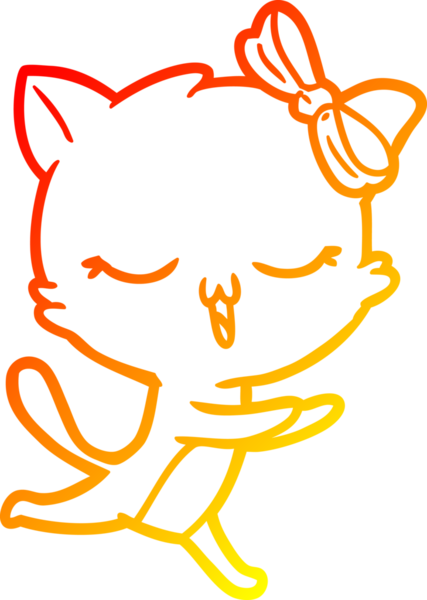 Bir insan tarafından kafasında yay olan çizgi film kedisinin sıcak çizgi çizimi