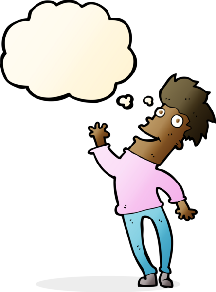 Bir insan tarafından çizilmiş düşünce balonlu mutlu adam çizgi filmi.