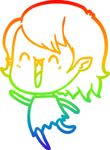 Gökkuşağı gradyanı çizimi. Bir insan tarafından çizilmiş mutlu vampir kız çizgi filmi.