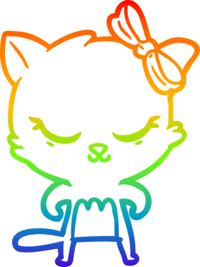 Gökkuşağı gradyan çizimi. Bir insan tarafından çizilmiş şirin bir çizgi film kedisi.