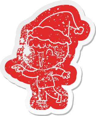 Gülen karikatür, bir insanın çizdiği Noel Baba şapkasını gösteren bir adamın sıkıntılı çıkartması.